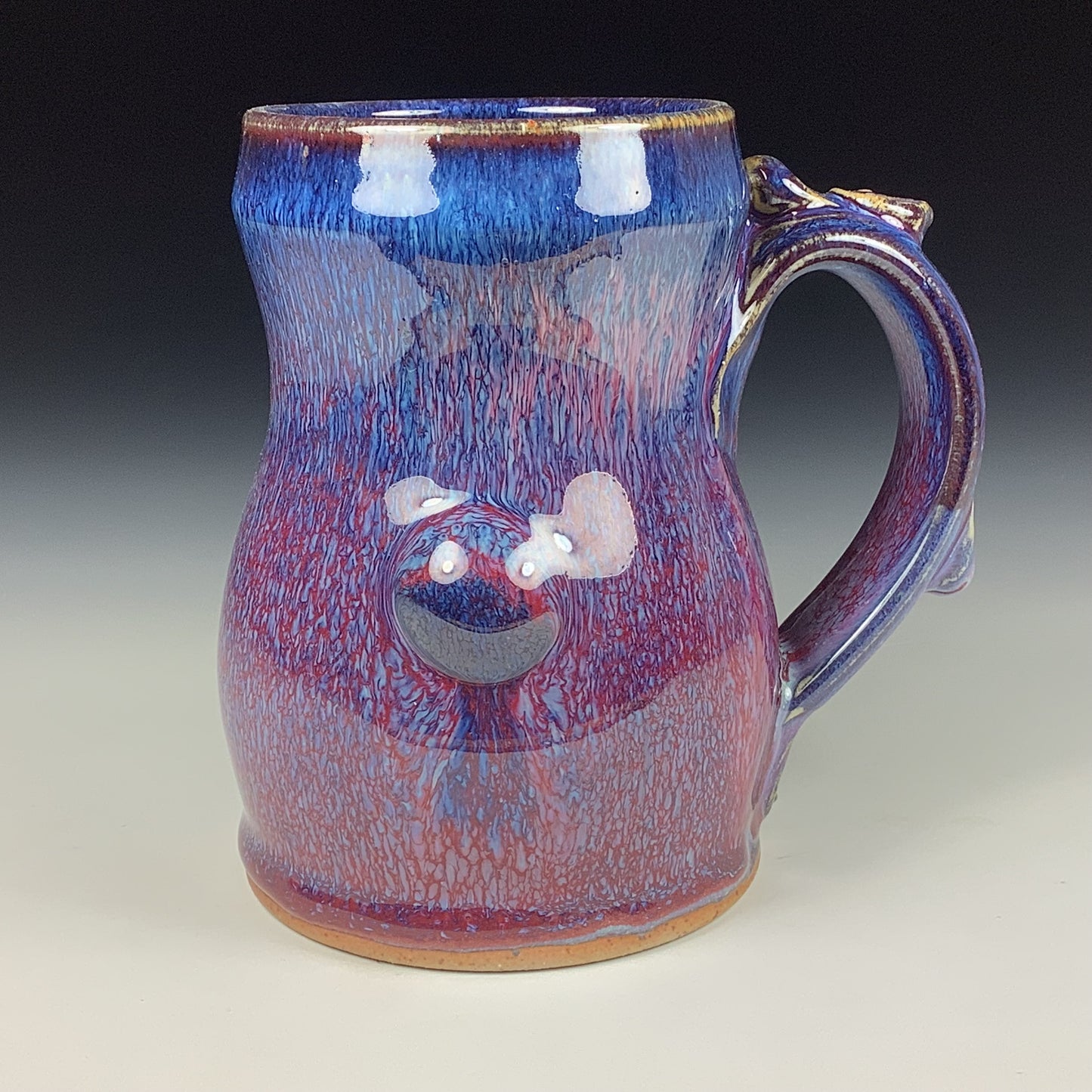 Handmade ceramic mugs stoneware coffee mugs pottery tea mugs stoneware drinkware - purple slip trail dots bump mug 3649