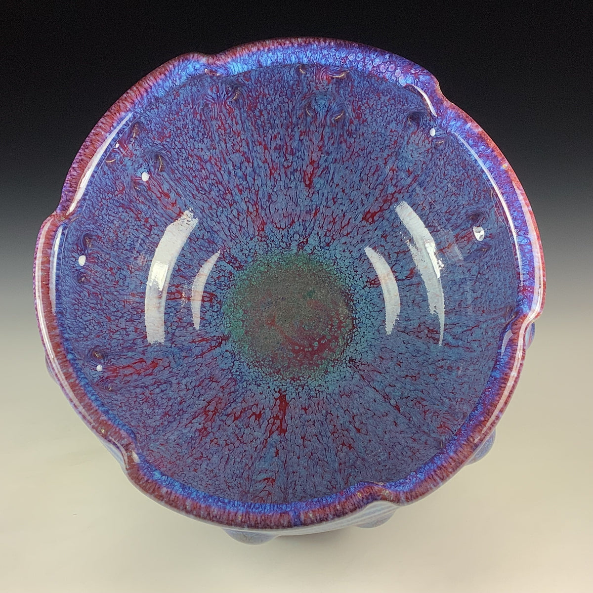 Handmade Ceramic Stoneware Pottery Serving Bowl or Centerpiece - Medium Red Purple Bump Glaze