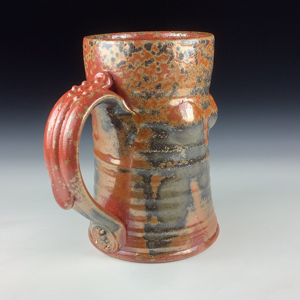 Handmade Stoneware Coffee Mug: Shino Orange Glaze, Bump Pottery Tea Mug