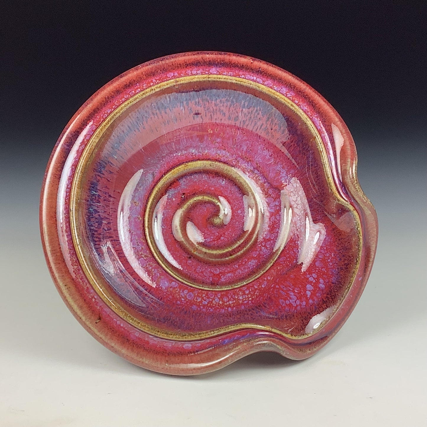 Handmade ceramic spoon rest stoneware pottery kitchenware - spiral spoon rest - Purple red item 3800