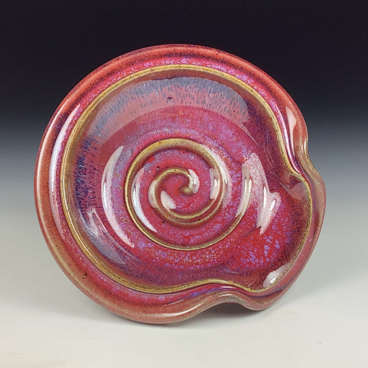 Handmade ceramic spoon rest stoneware pottery kitchenware - spiral spoon rest - Purple red item 3800