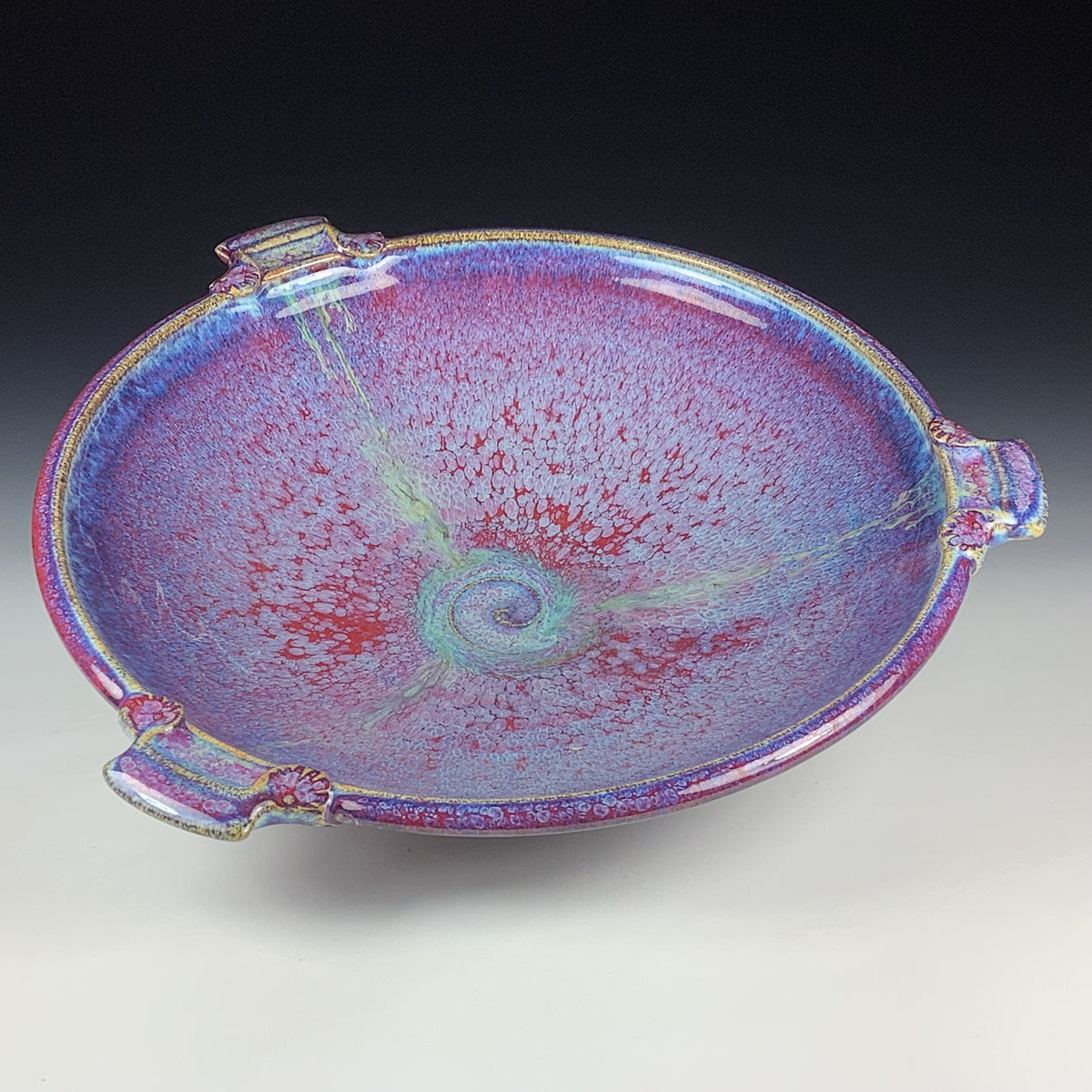 Handmade Stoneware Pottery Large Purple Glazed Serving Platter with Handles