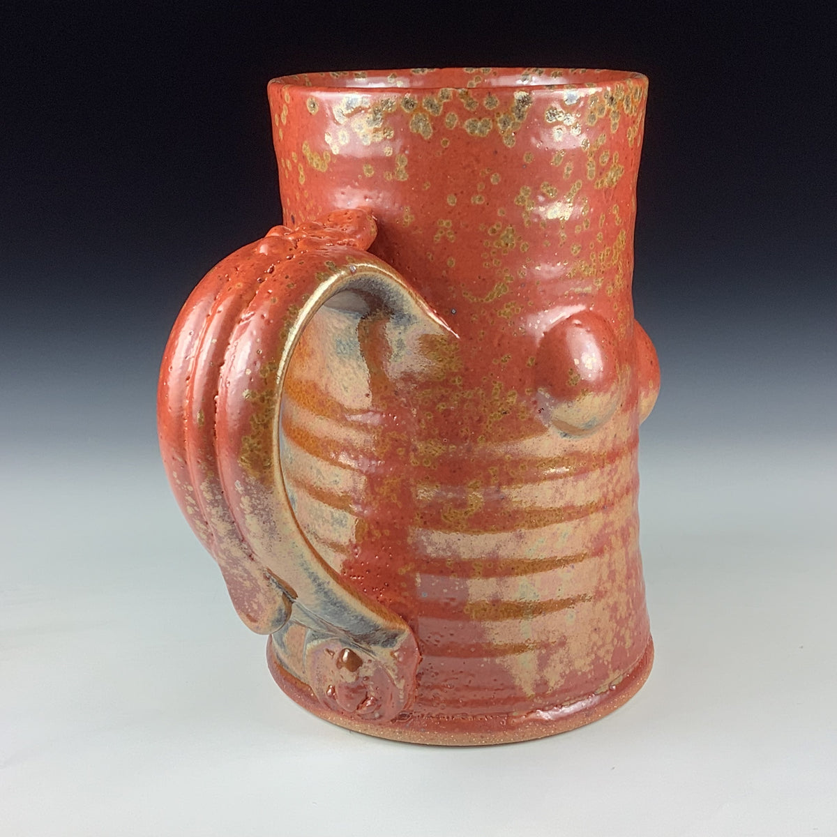 Handmade Stoneware Coffee Mug: Shino Orange Glaze, Bump Pottery Tea Mug