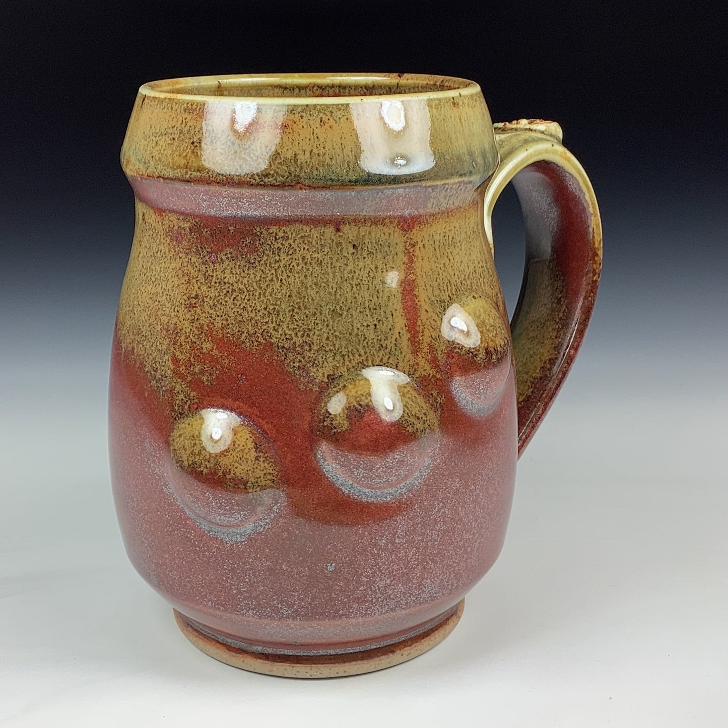 Handmade Stoneware Coffee Mug: Iron Red with White Ash Glaze, Bump Pottery Tea Mug - Mug 3983