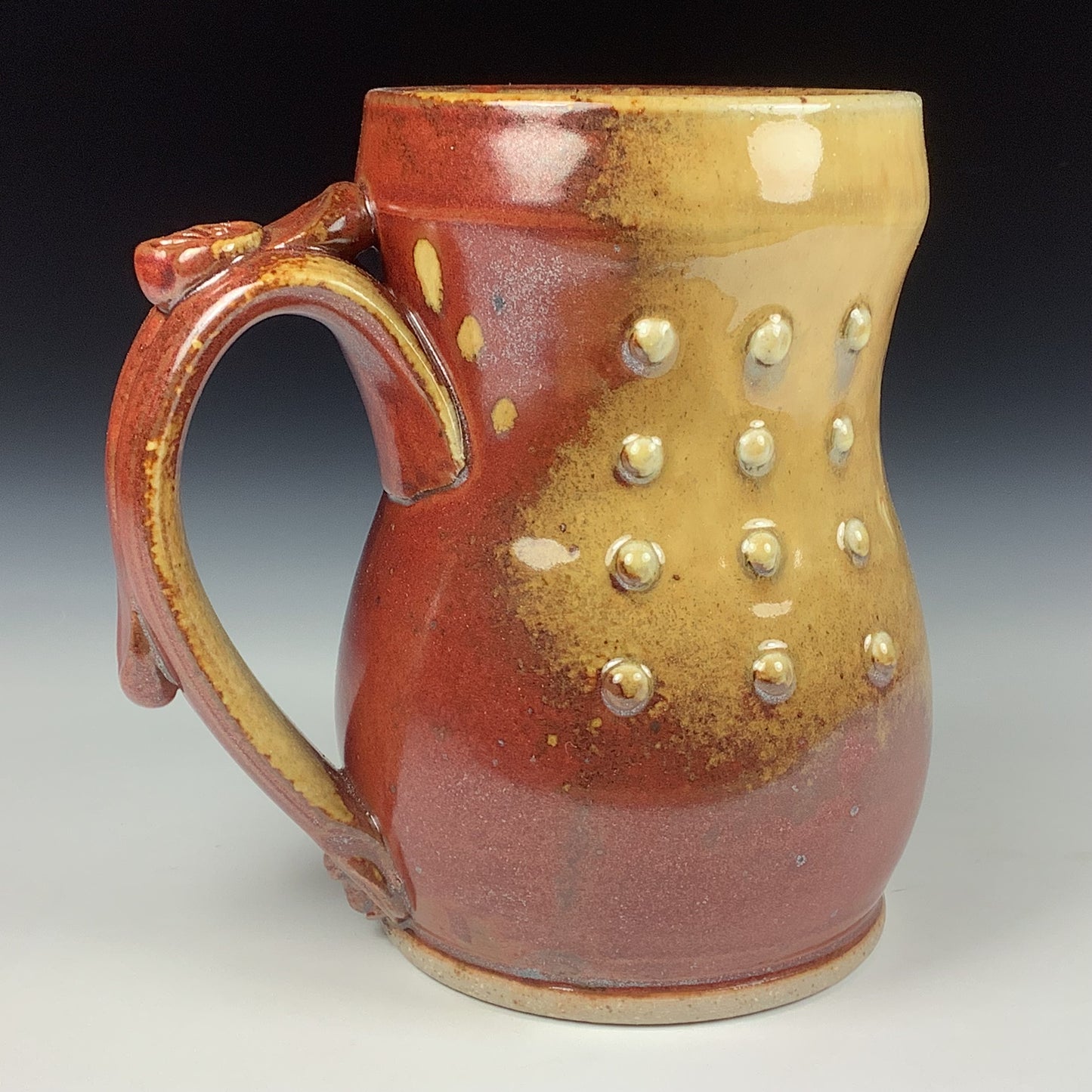 Handmade ceramic mugs stoneware coffee mugs pottery tea mugs stoneware drinkware - iron red with ash white dotted slip dots bump mug 3638