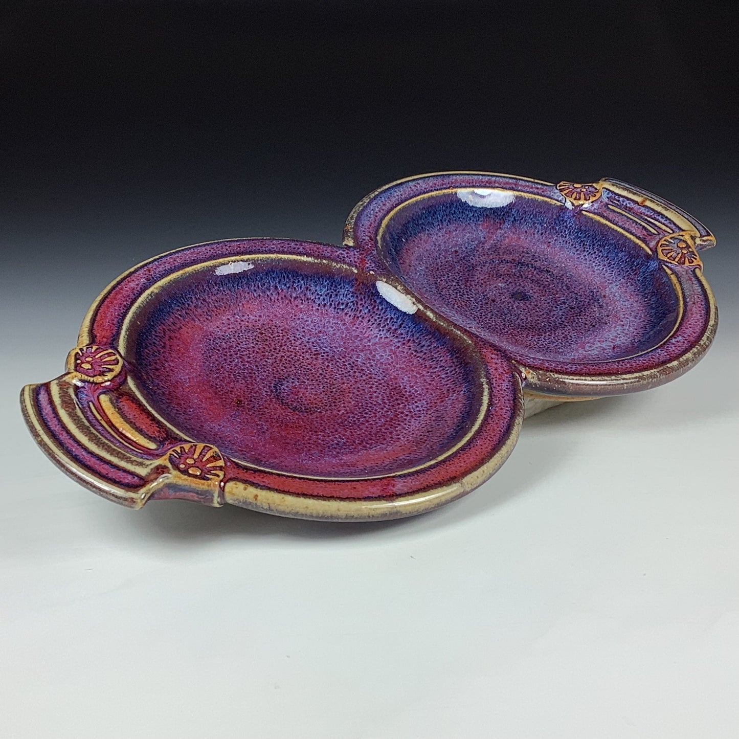 Handmade Stoneware pottery Cream & Sugar Set with Tray, Red Purple Bump Glaze - Item 4067