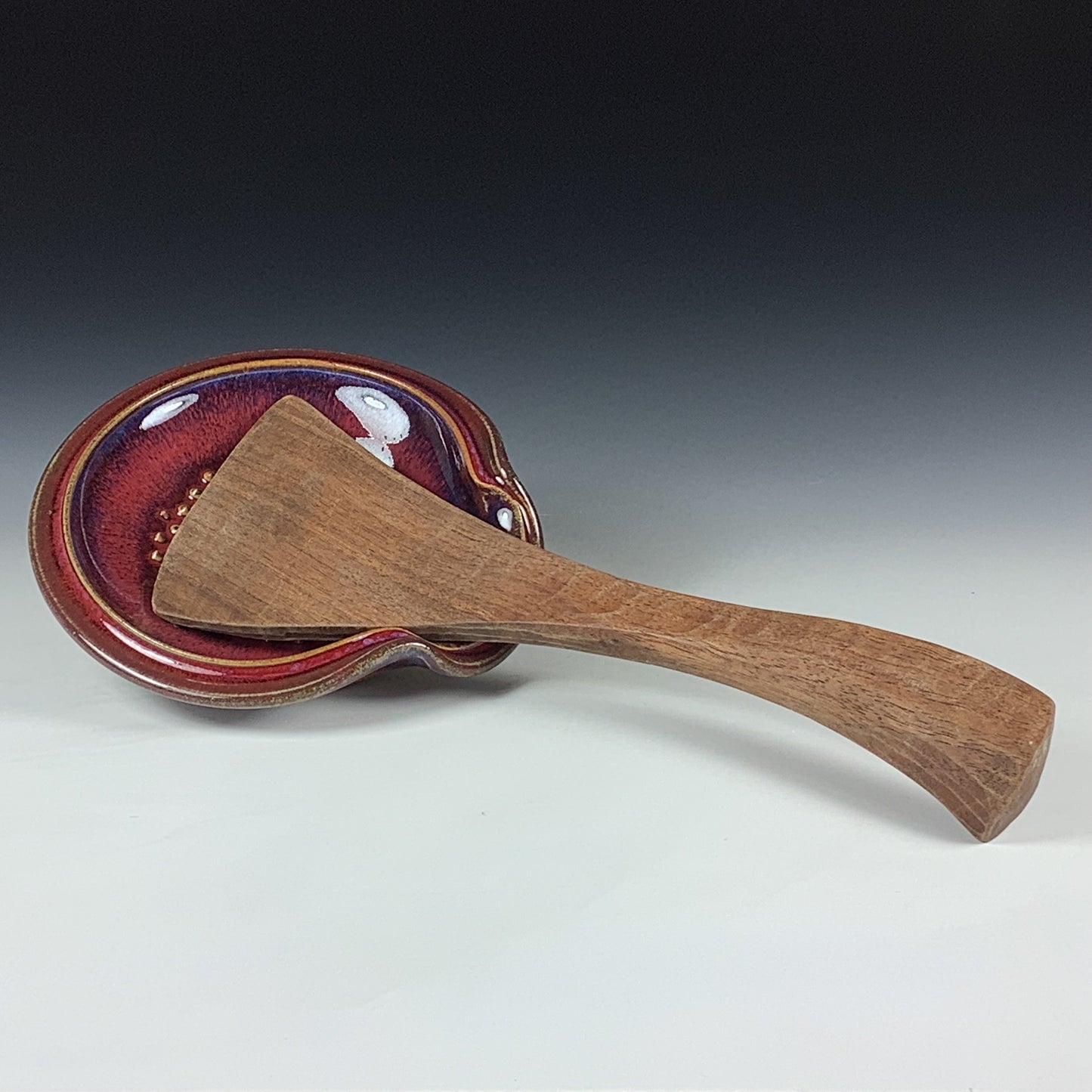 Handmade Ceramic Spoon Rest/Garlic Grater: Red Purple Glaze  - Item 4030