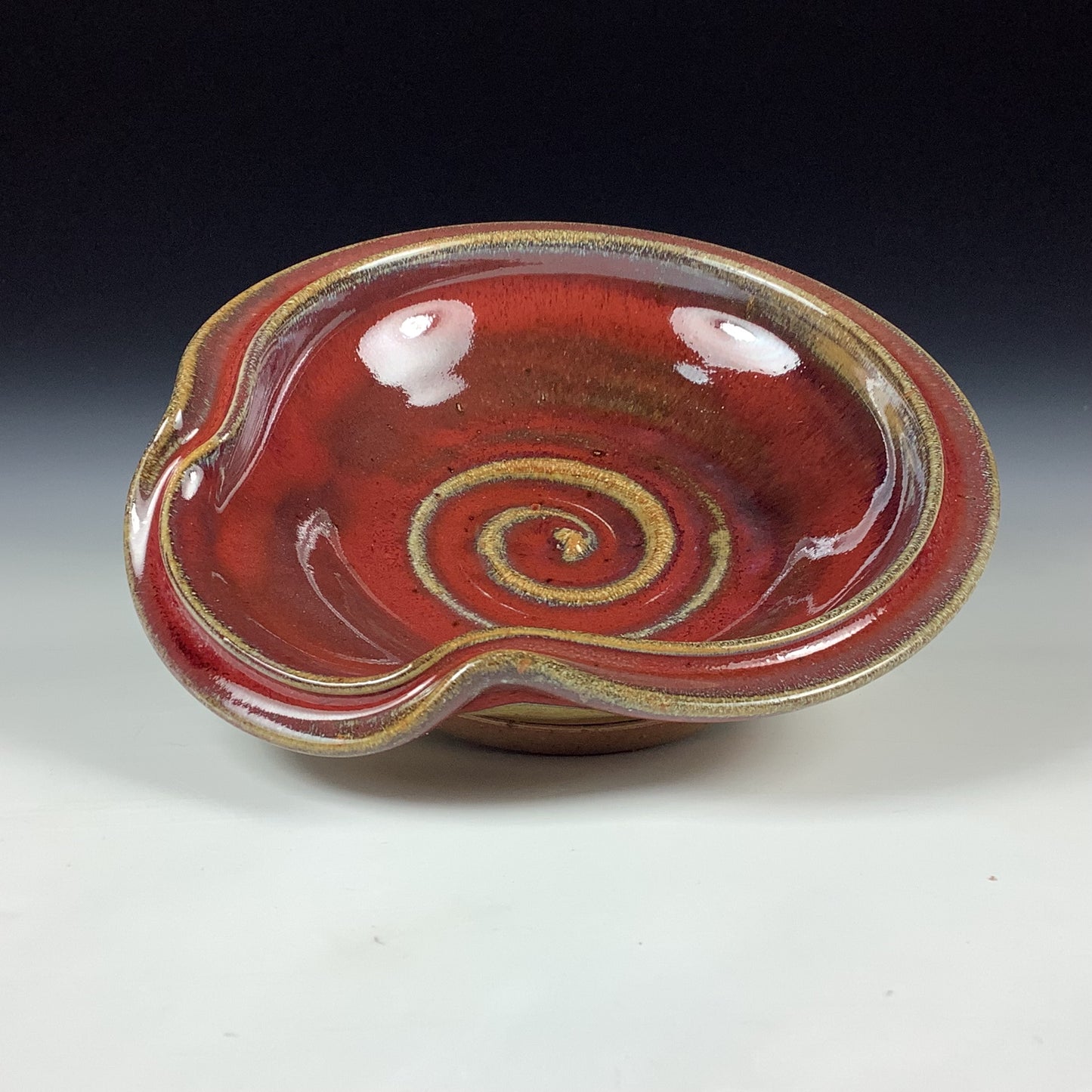 Handmade Ceramic Spoon Rest: Red Glaze, Spiral