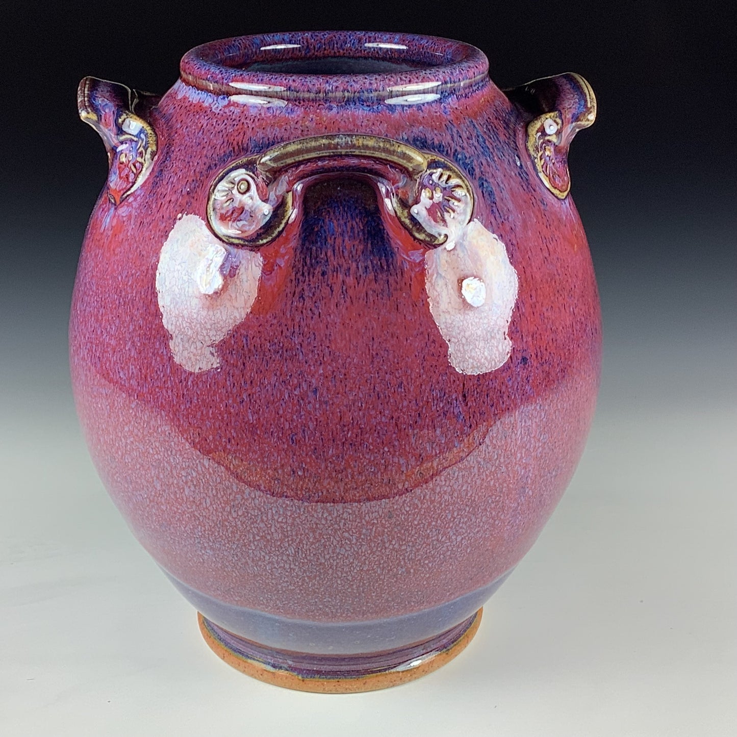 Handmade Stoneware Pottery Slip Trail Bamboo Purple Red Glaze Vase - Item 4093