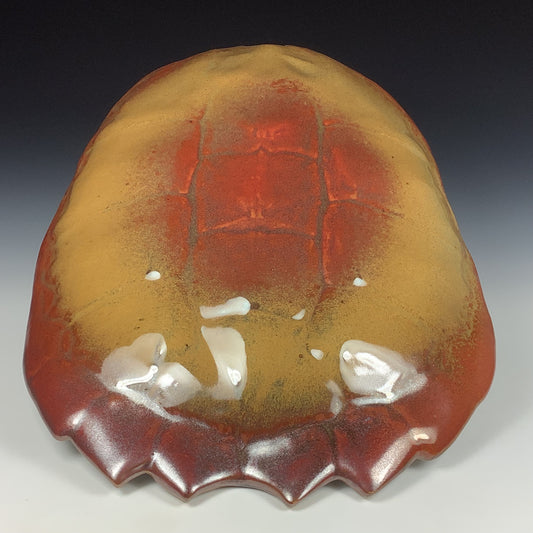 Handmade ceramic stoneware pottery - decorative wall handing sculpture - iron red with white ash turtle shell 3636