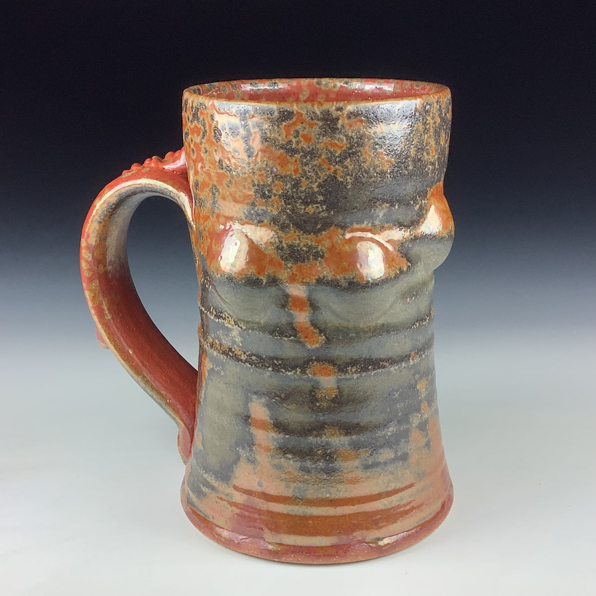 Handmade Stoneware Coffee Mug: Shino Orange Glaze, Bump Pottery Tea Mug