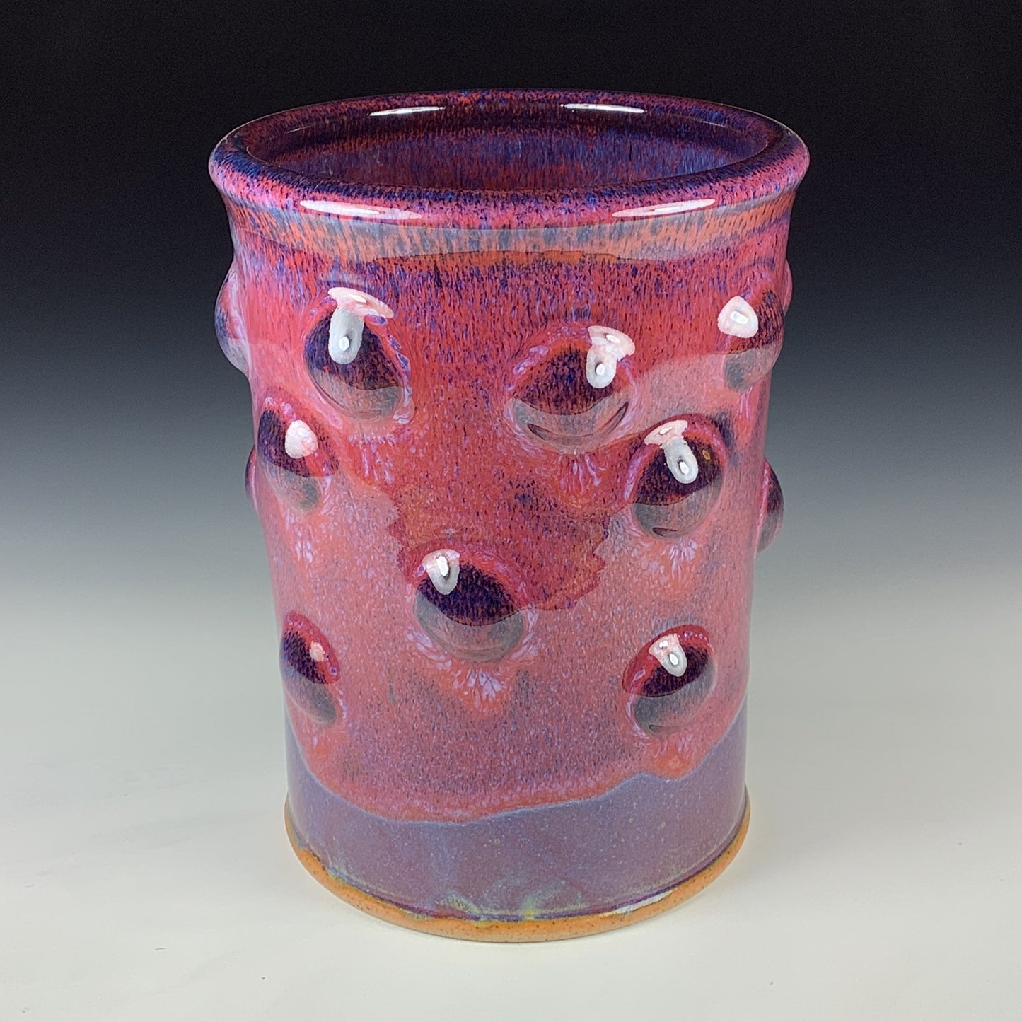 Handmade Stoneware Utensil Holder: Purple Red Glaze Bump Pottery Vase - Item 4101