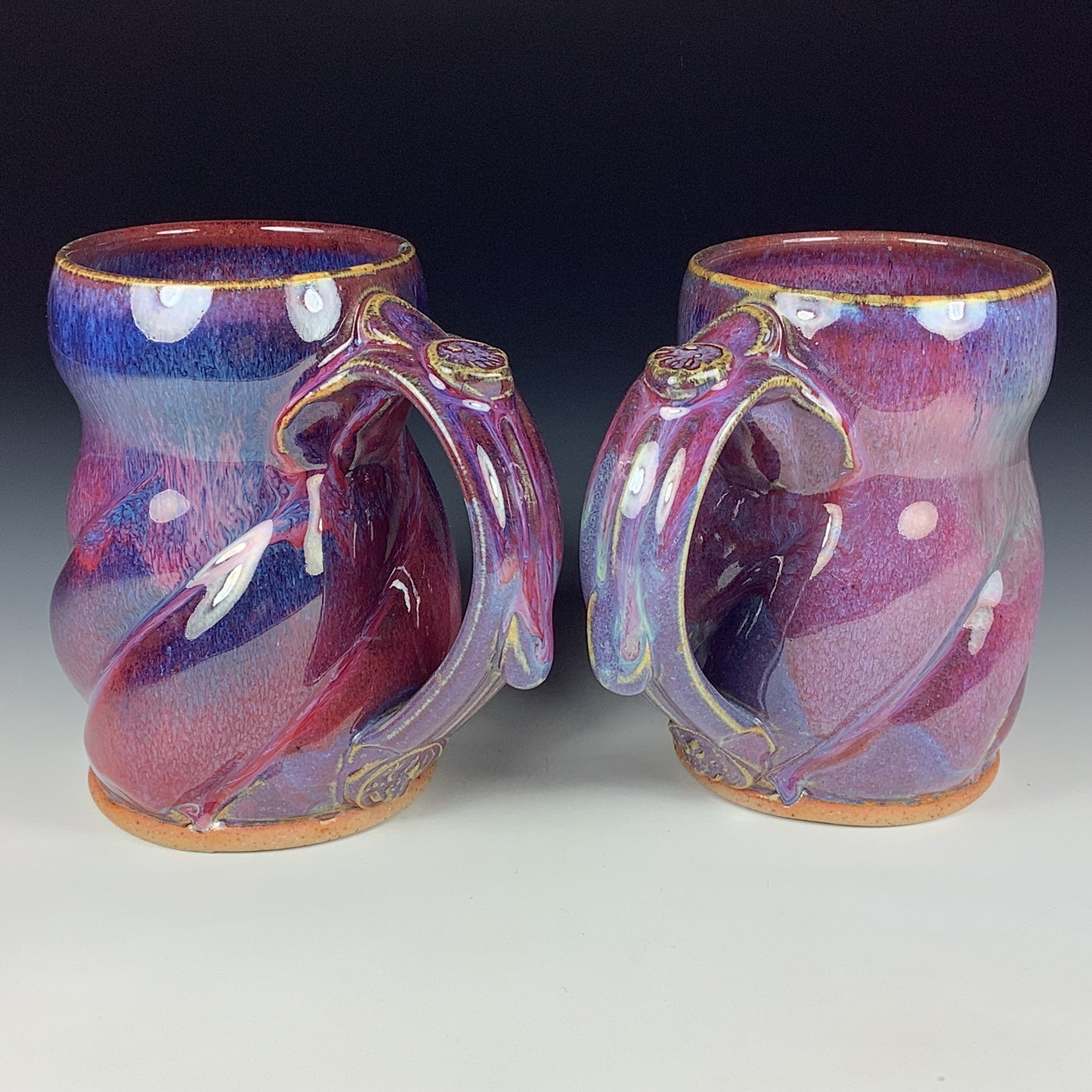 Handmade Ceramic Coffee Mug Set, Twisted Purple Red Glaze, Stoneware, Set of Two - Item 3944