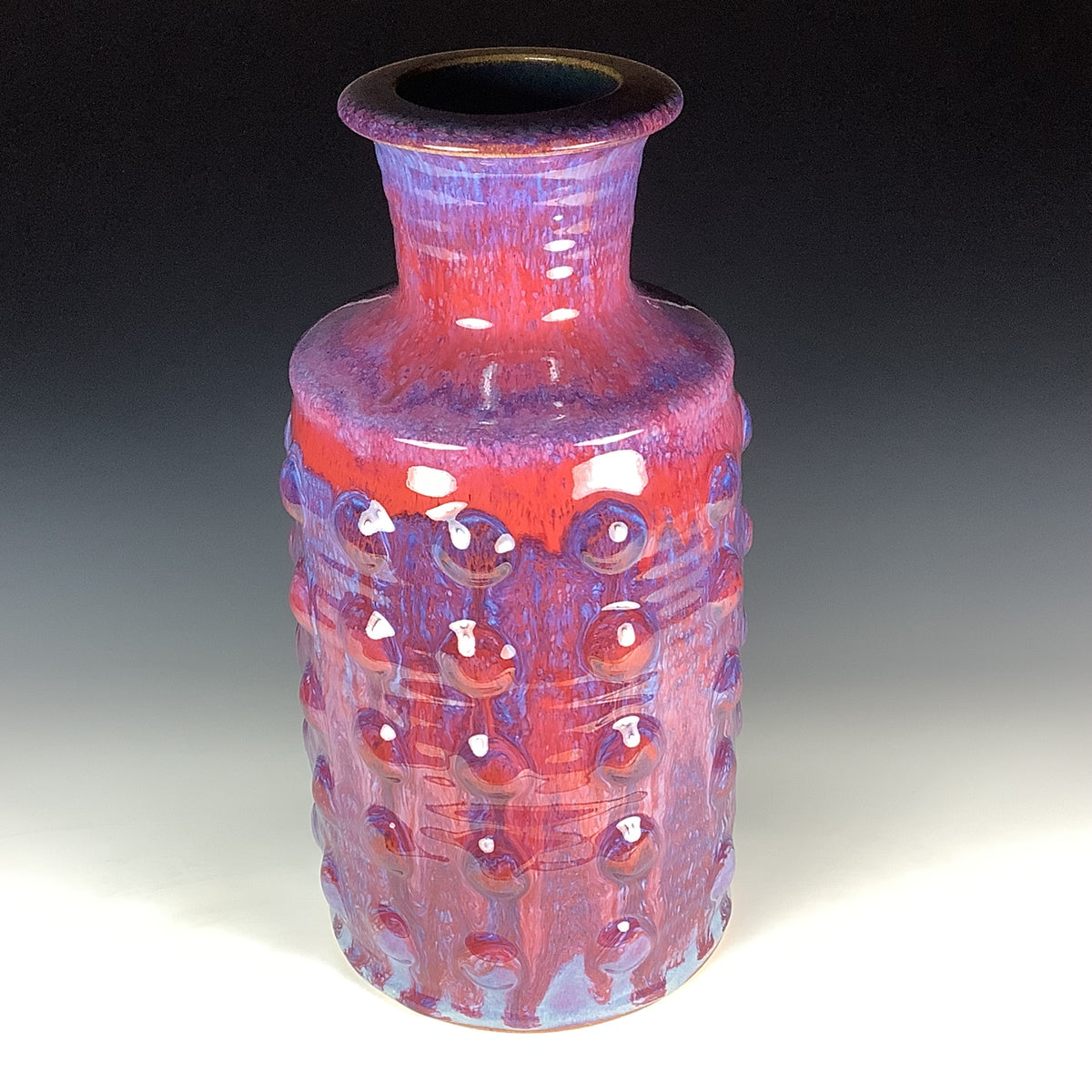 Handmade Ceramic Stoneware Large Purple Bump Bottle Vase