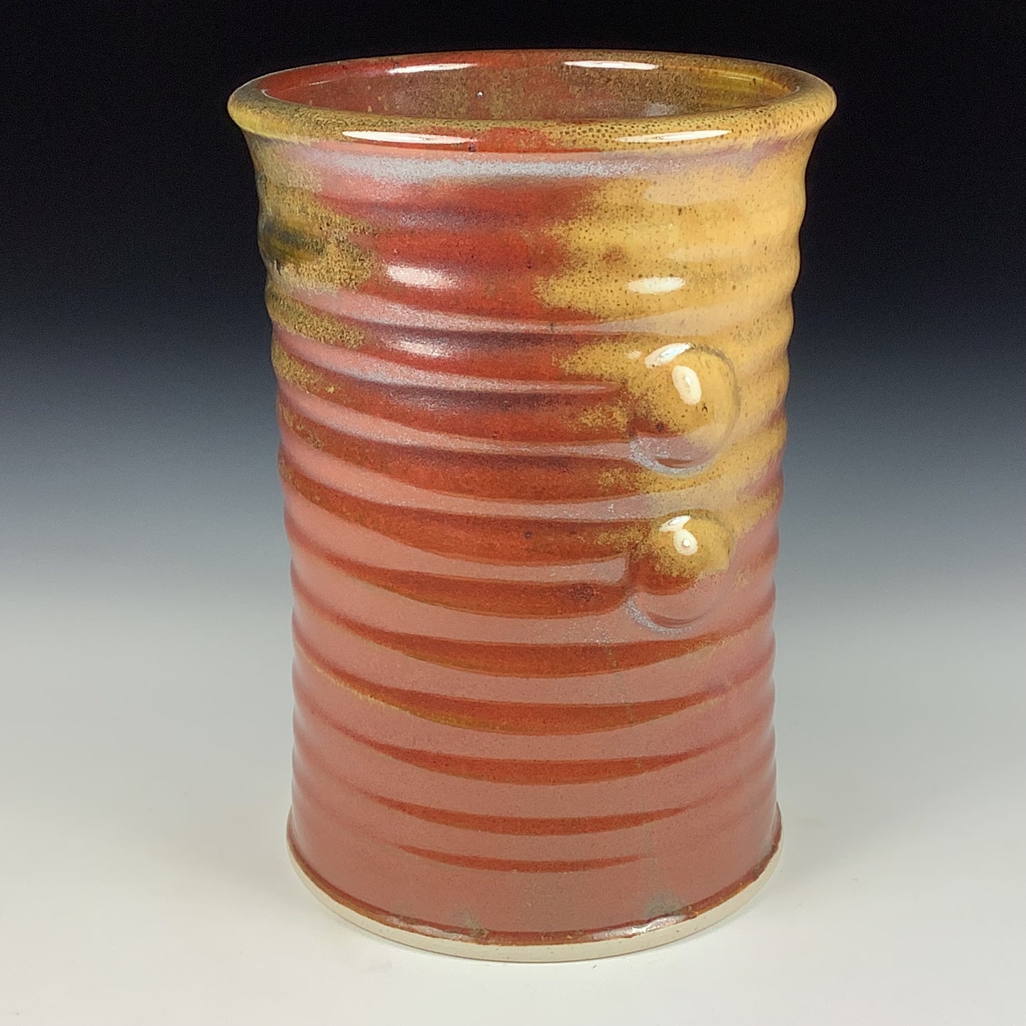 Decorative pottery vases utensil holder crock rustic clay vases artistic luxury handmade vases artistic centerpieces dinnerware stoneware - Iron red with white ash wiggle bump - item 3814
