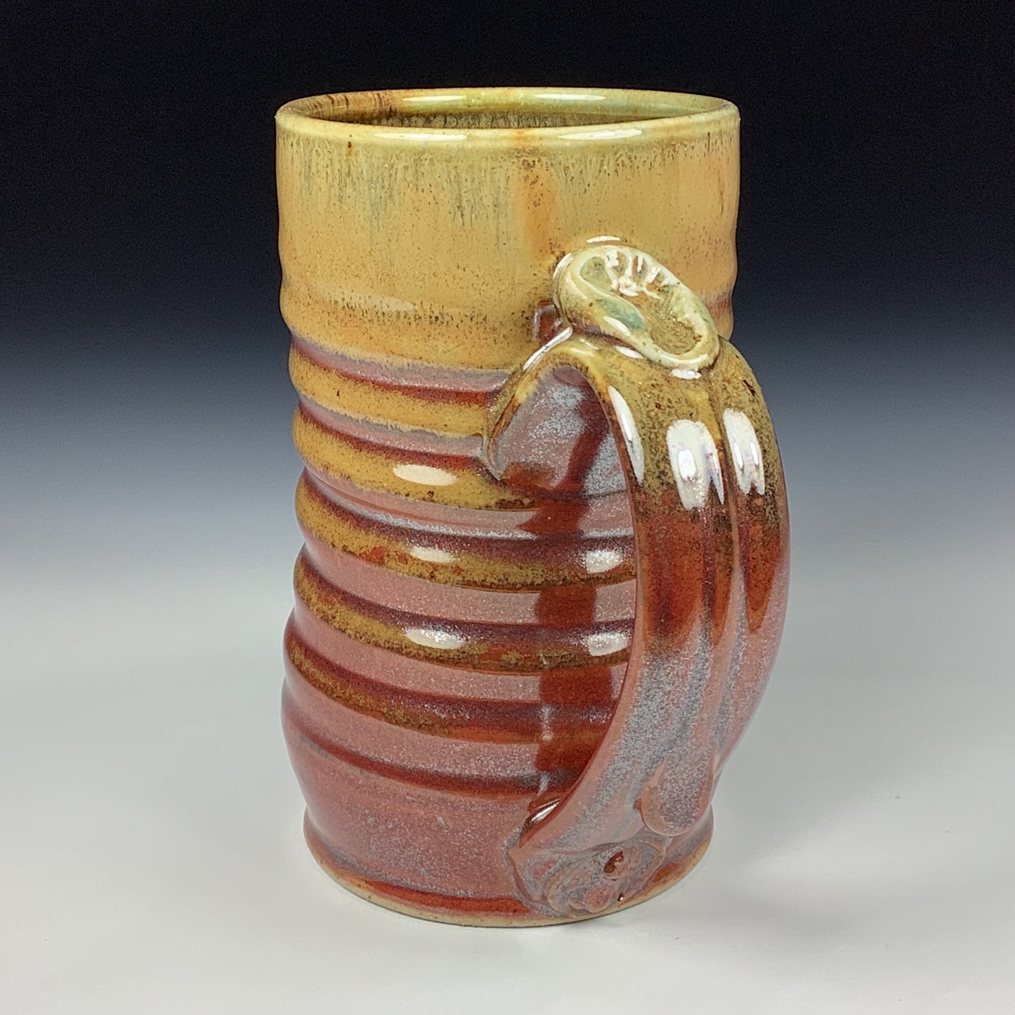 Handmade ceramic mugs stoneware coffee mugs pottery tea mugs stoneware drinkware - Iron red with white ash wiggle item 3853