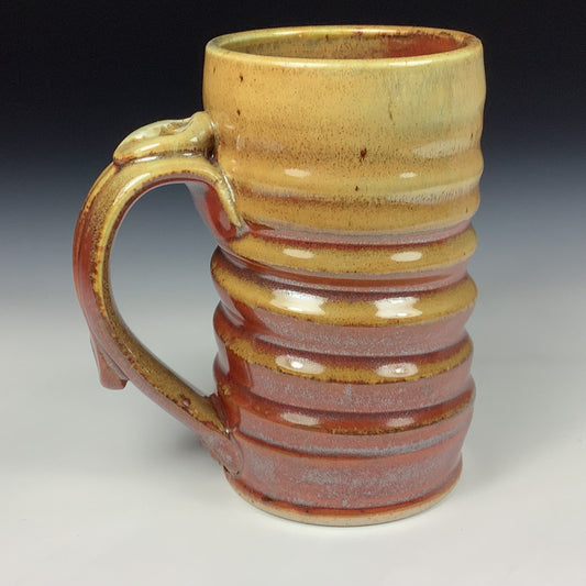 Handmade ceramic mugs stoneware coffee mugs pottery tea mugs stoneware drinkware - Iron red with white ash slip wiggle 3863