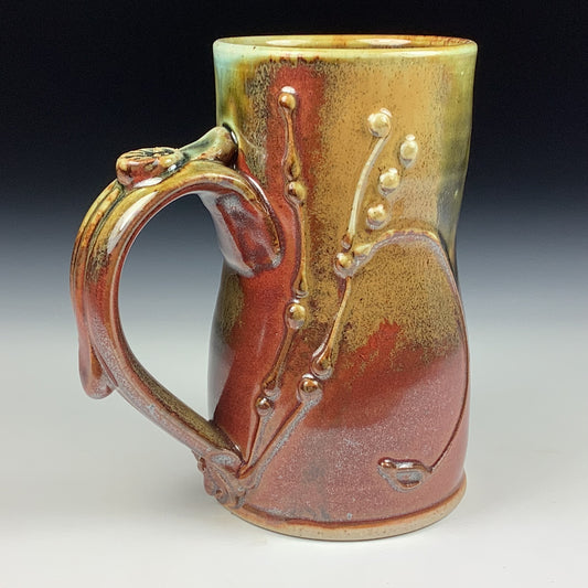 Handmade ceramic mugs stoneware coffee mugs pottery tea mugs stoneware drinkware - Iron red with white ash bamboo bump mug 3768