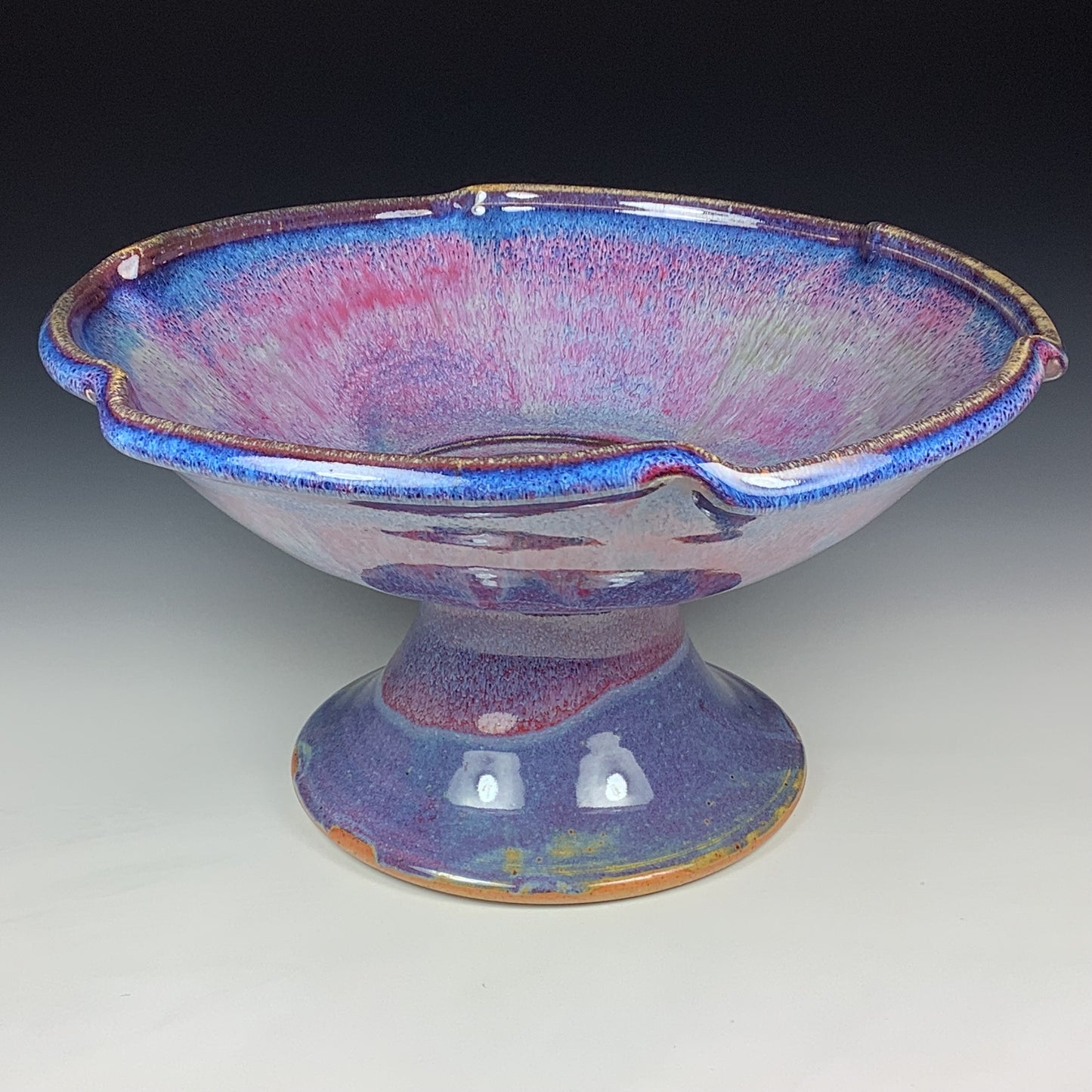 Handmade Ceramic Pedestal Serving Bowl: Purple Glaze  - Item 3999
