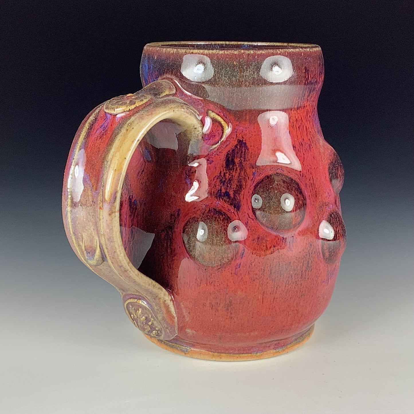 Handmade Stoneware Coffee Mug: Red Purple Glaze, Bump Pottery Tea Mug