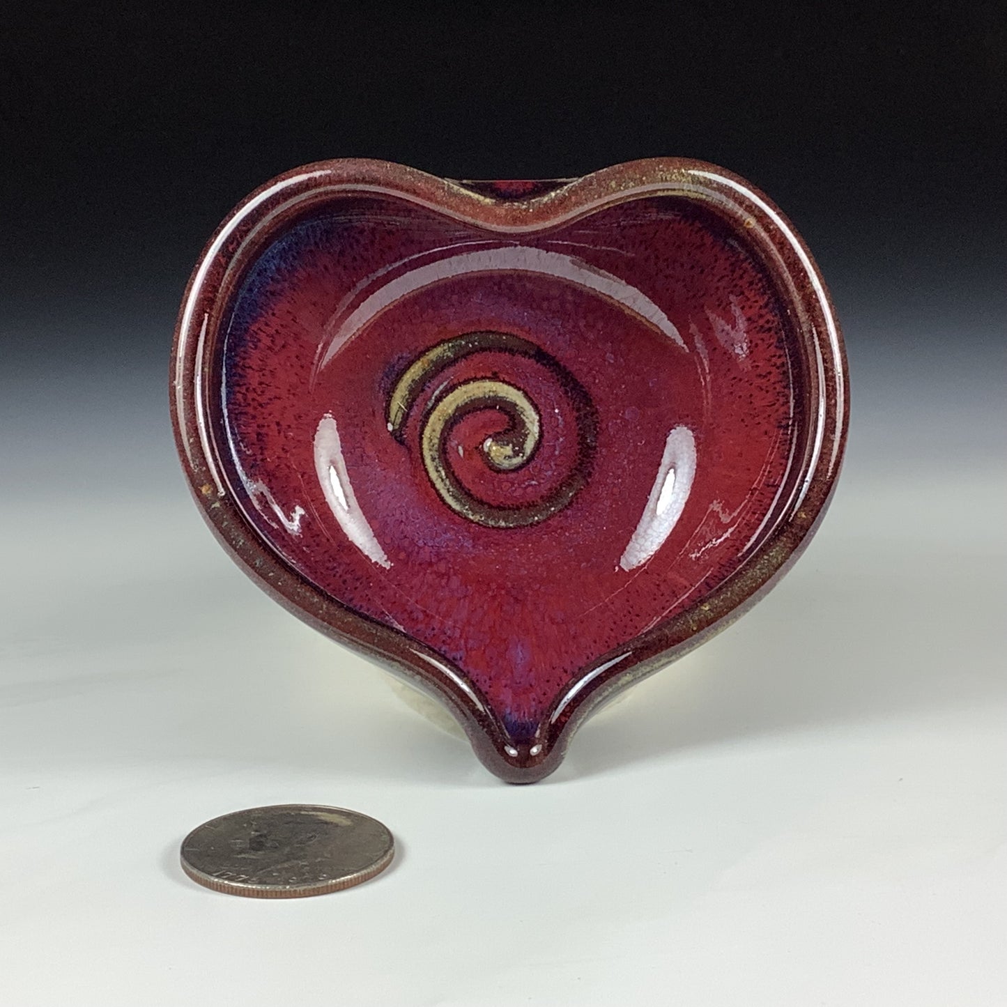 Handmade Ceramic Heart-Shaped Bowl, Red Glaze - Item 4036