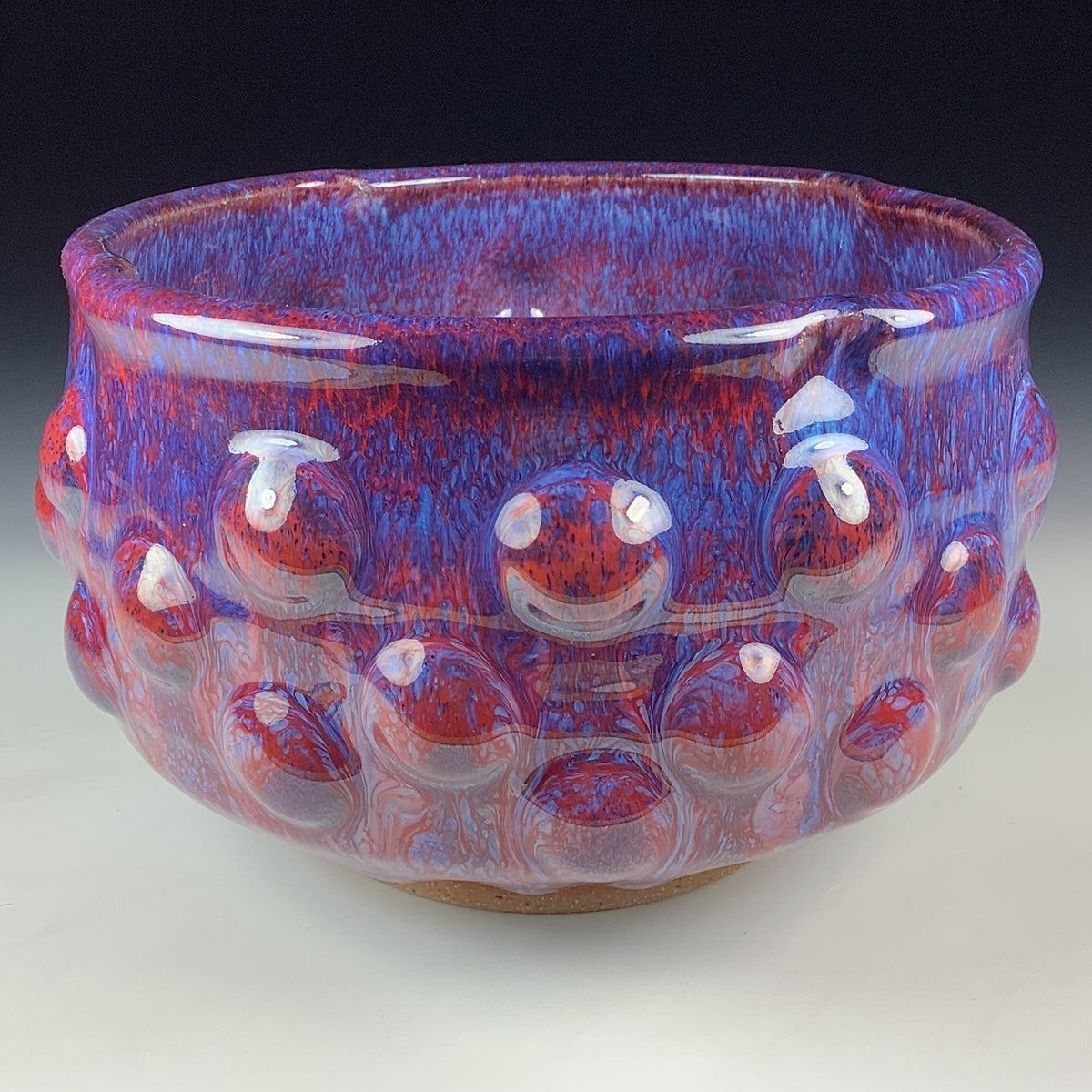 Handmade Ceramic Stoneware Pottery Serving Bowl or Centerpiece - Small Red Purple Bump Glaze