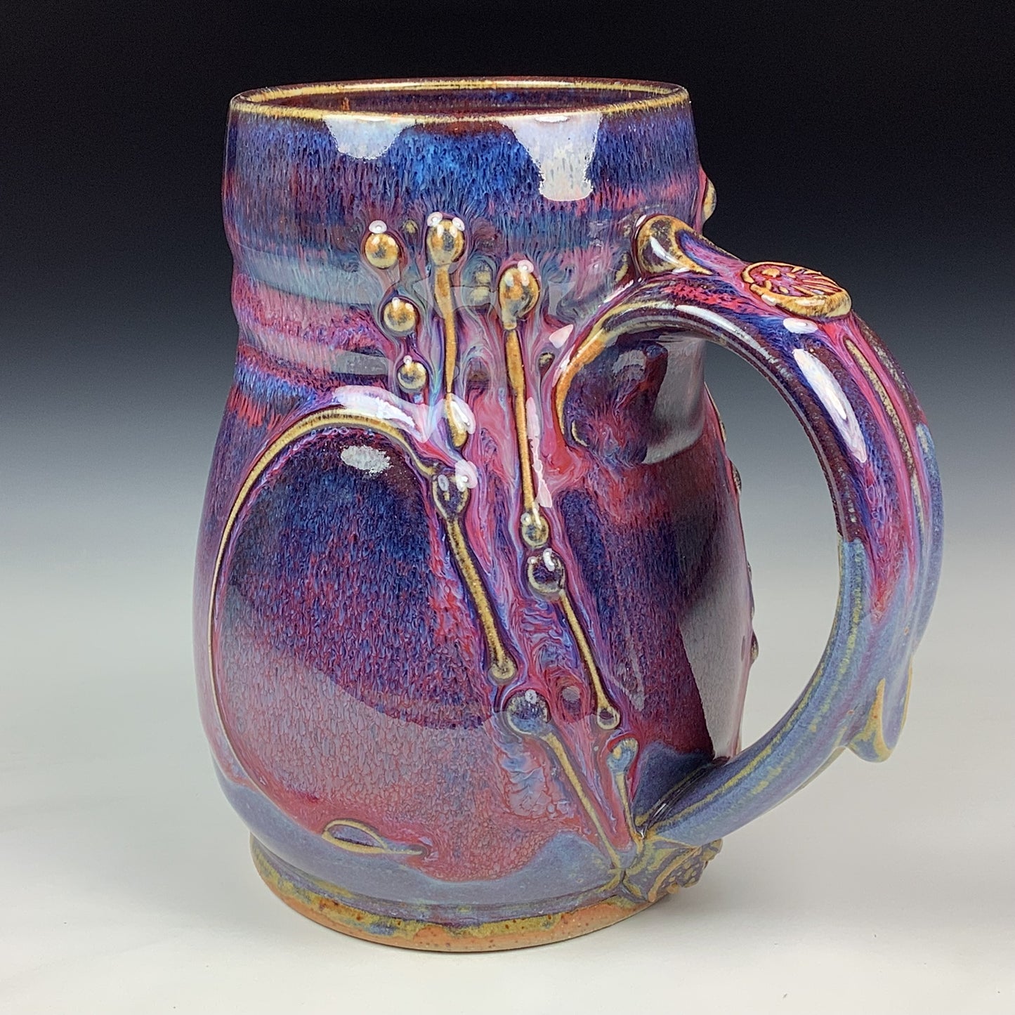 Handmade Stoneware Coffee Mug: Purple Red Glaze, Bump Pottery Tea Mug - Mug 3980