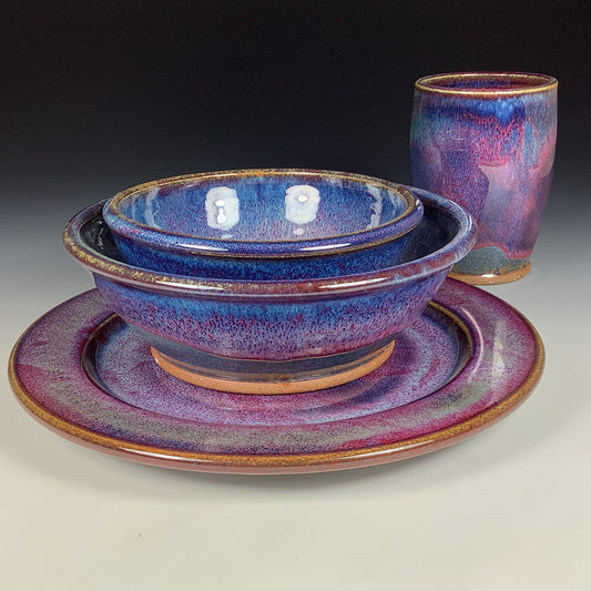 Handmade ceramic artisanal pottery dinnerware stoneware single plate setting - Purple item 3895