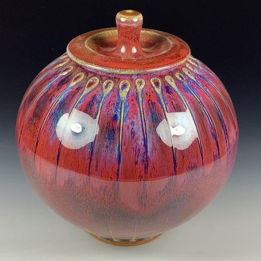 Handmade Ceramic Stoneware Pottery - Red Slip Orb Lidded Jar