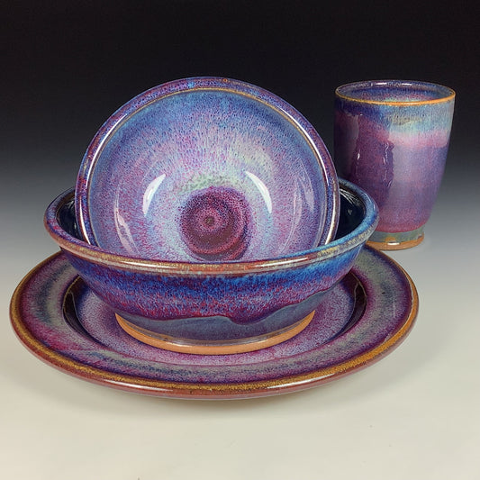 Handmade ceramic artisanal pottery dinnerware stoneware single plate setting - Purple item 3893