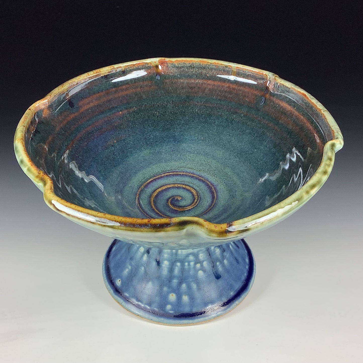 Handmade Ceramic Pedestal Serving Bowl: Ash Blue Glaze
