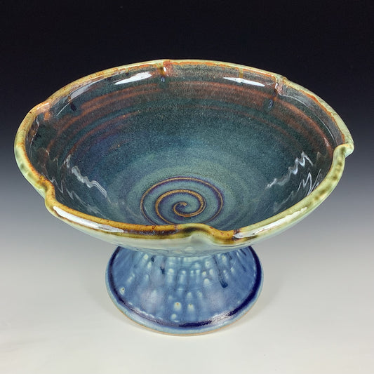 Handmade Ceramic Pedestal Serving Bowl: Ash Blue Glaze