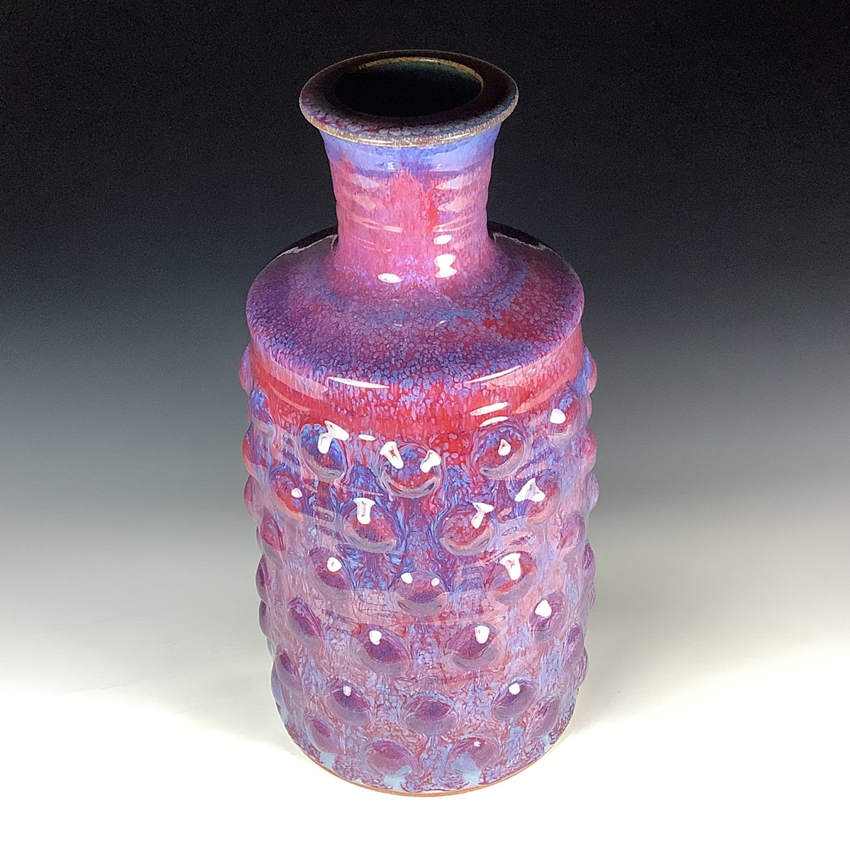 Handmade Ceramic Stoneware Large Purple Bump Bottle Vase