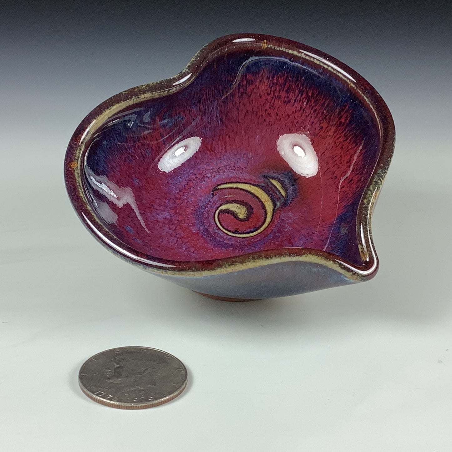 Handmade Ceramic Heart-Shaped Bowl, Red Purple Glaze - Item 4038