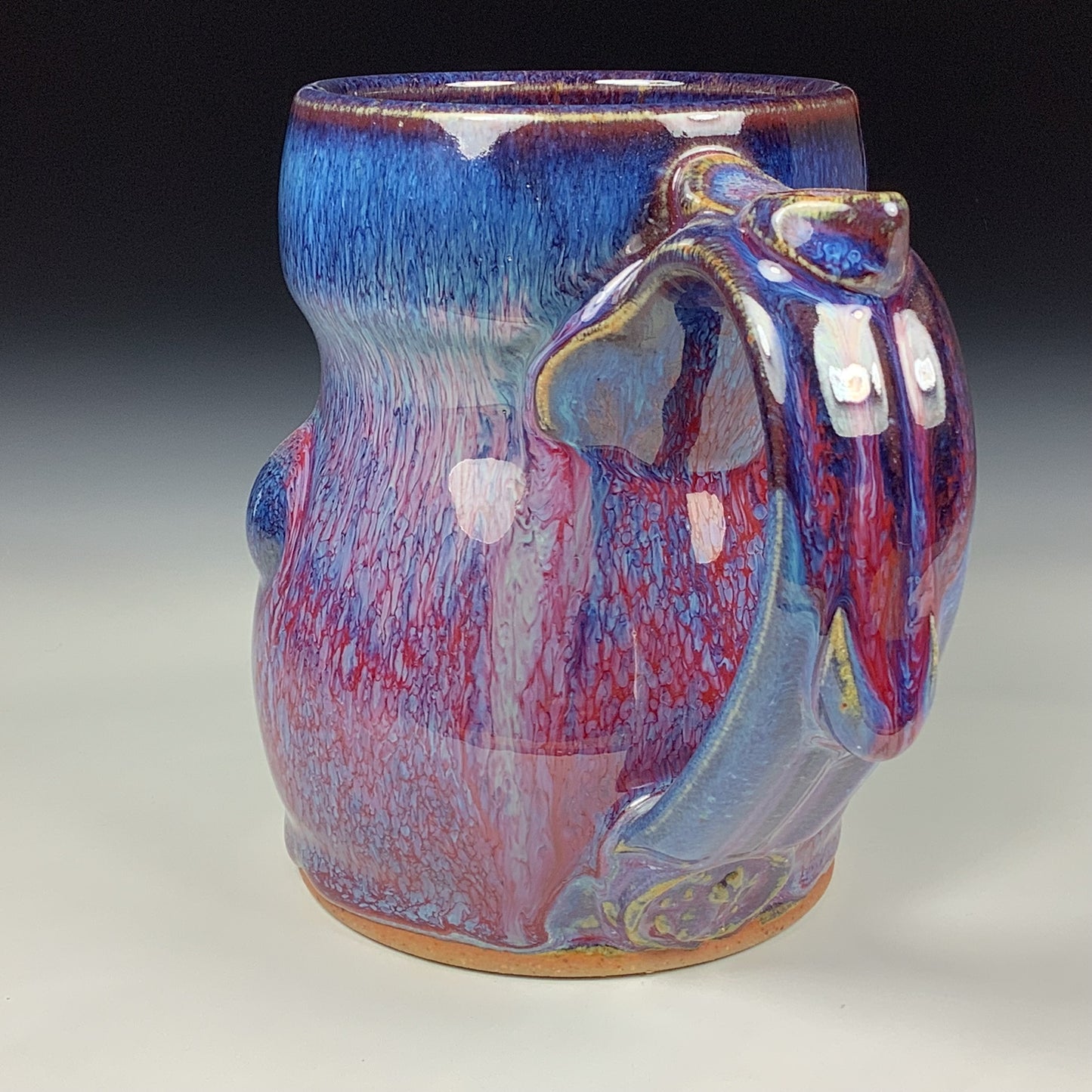 Handmade ceramic mugs stoneware coffee mugs pottery tea mugs stoneware drinkware - Purple red slip dotted bump 3858