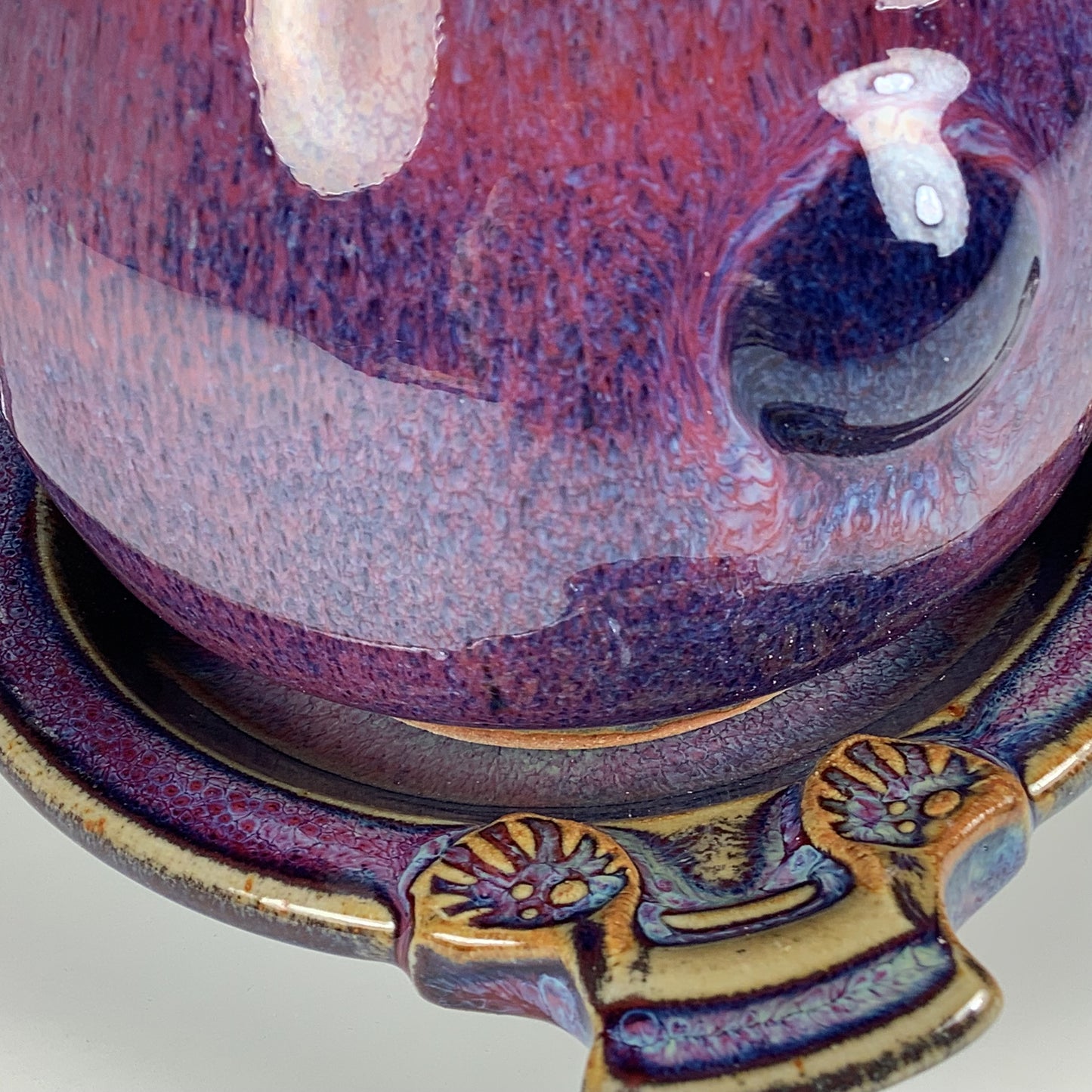 Handmade Stoneware pottery Cream & Sugar Set with Tray, Red Purple Bump Glaze - Item 4069