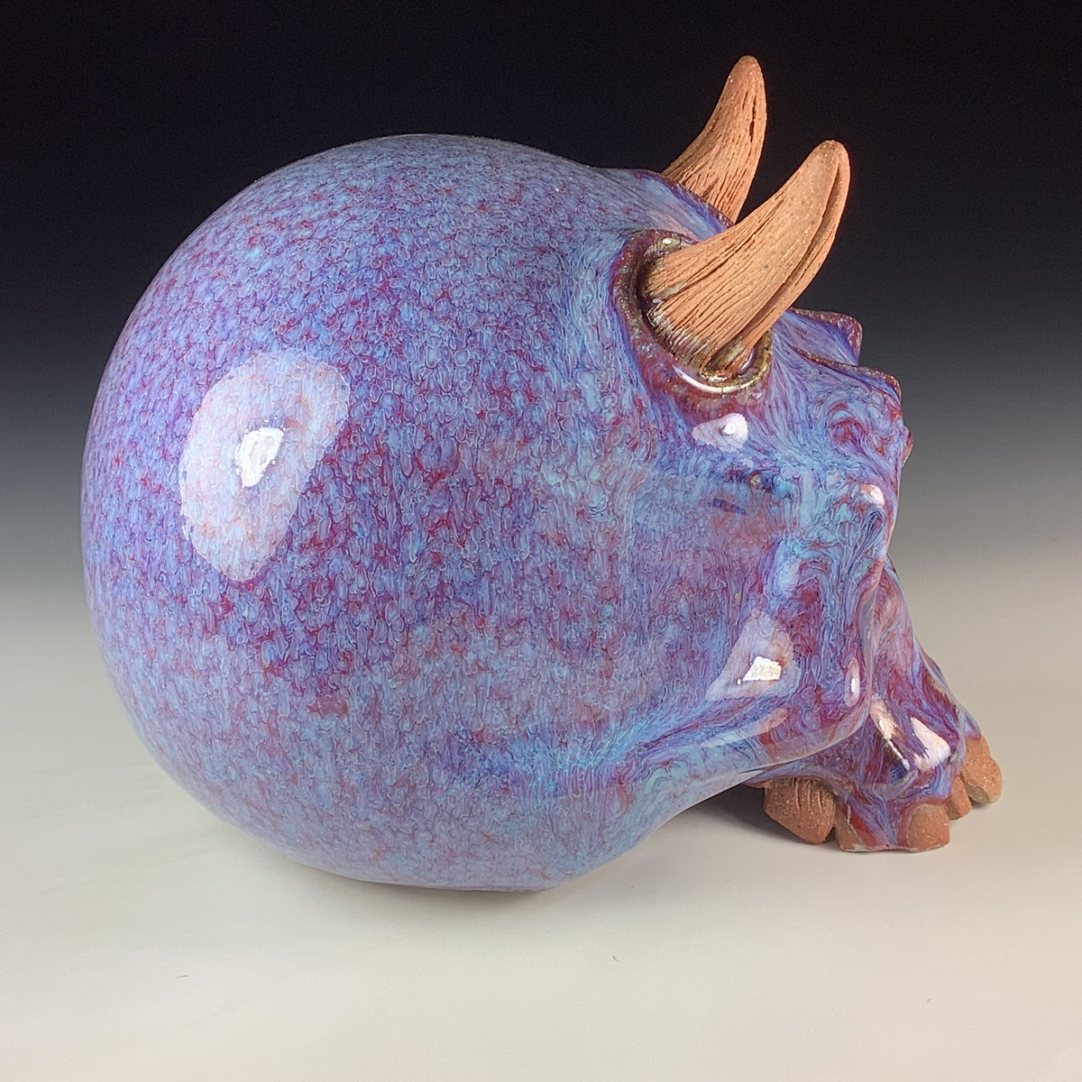 Handmade Purple Ceramic Stoneware Pottery Skull