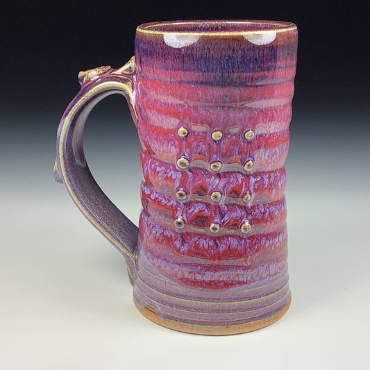 Handmade ceramic mugs stoneware coffee mugs pottery tea mugs stoneware drinkware - purple red slip dotted wiggle bump mug 3797