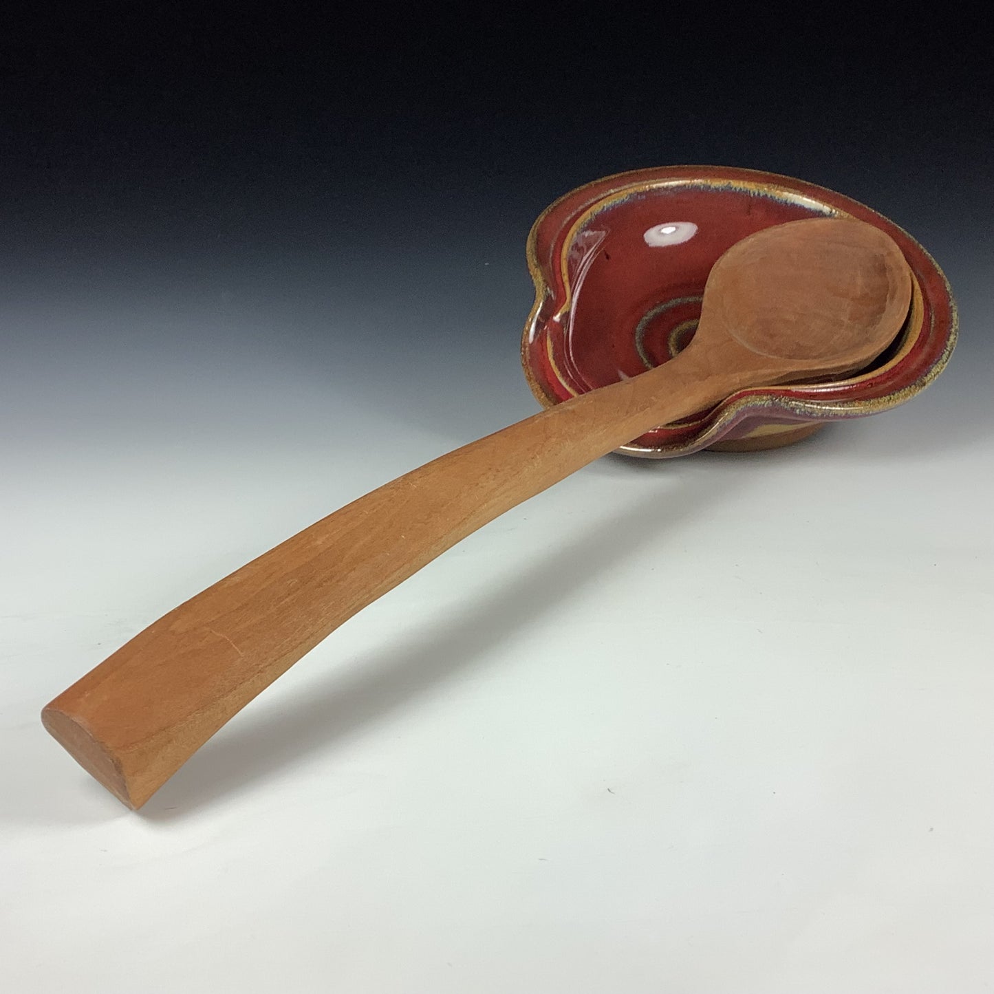 Handmade Ceramic Spoon Rest: Red Glaze, Spiral