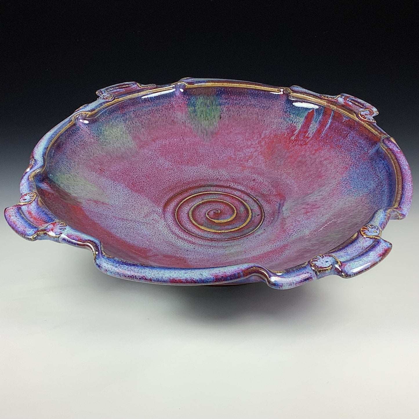 Handmade Stoneware Pottery Large Purple Glazed Serving Platter with Handles