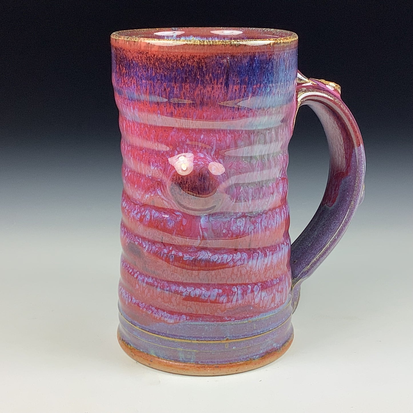 Handmade ceramic mugs stoneware coffee mugs pottery tea mugs stoneware drinkware - purple red wiggle bump mug 3798