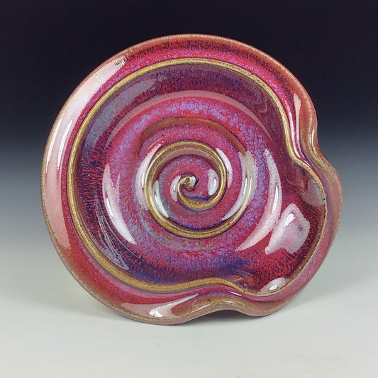 Handmade ceramic spoon rest stoneware pottery kitchenware - spiral spoon rest - Purple red item 3803