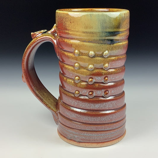 Handmade ceramic mugs stoneware coffee mugs pottery tea mugs stoneware drinkware - Iron red with white ash slip dotted wiggle bump mug 3795