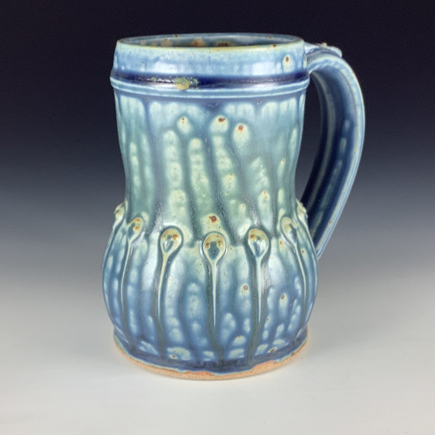 Handmade Stoneware Coffee Mug: Ash Blue Glaze, Slip-Dotted