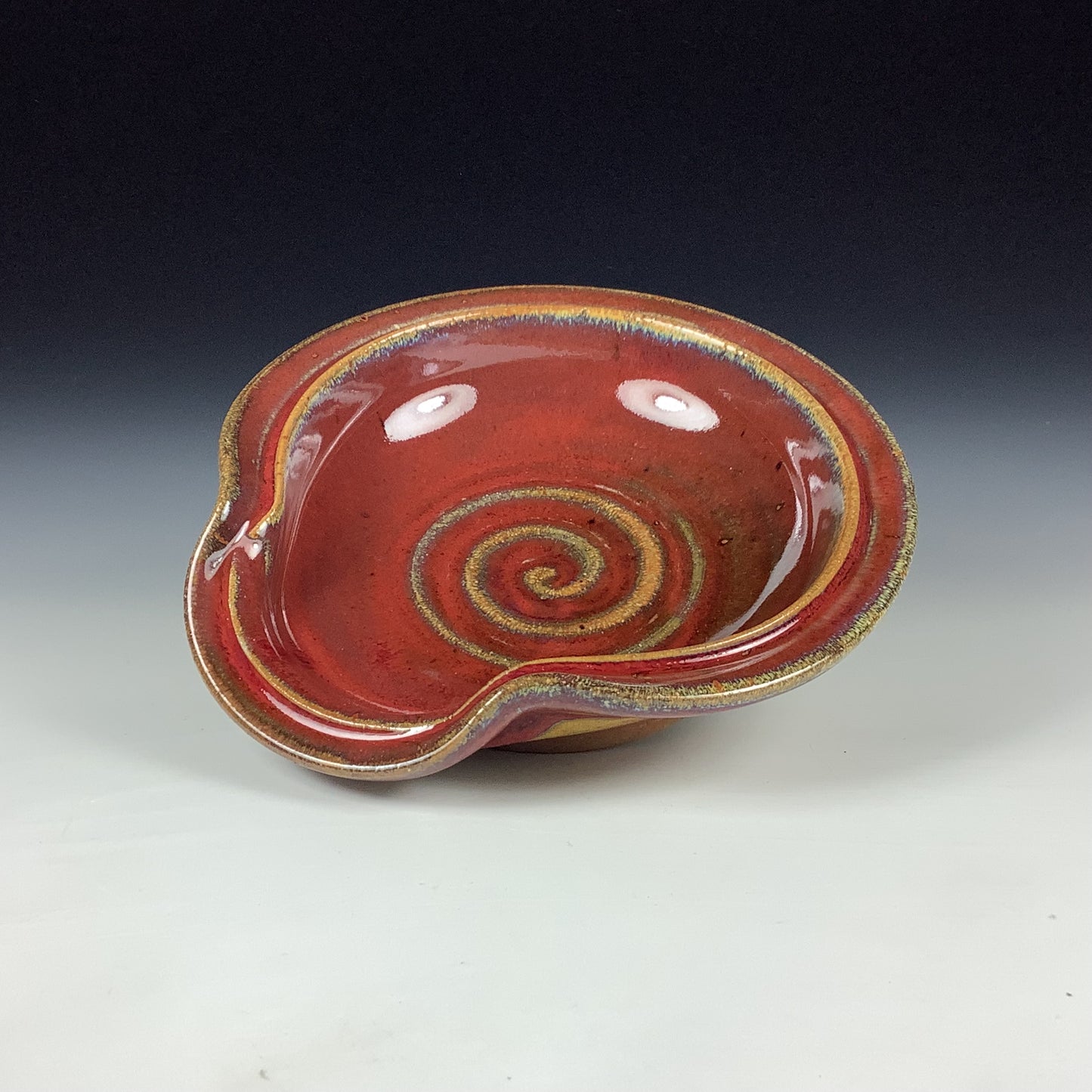 Handmade Ceramic Spoon Rest: Red Glaze, Spiral