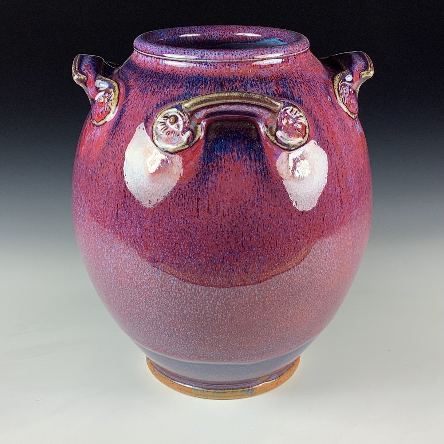 Handmade Stoneware Pottery Slip Trail Bamboo Purple Red Glaze Vase - Item 4091
