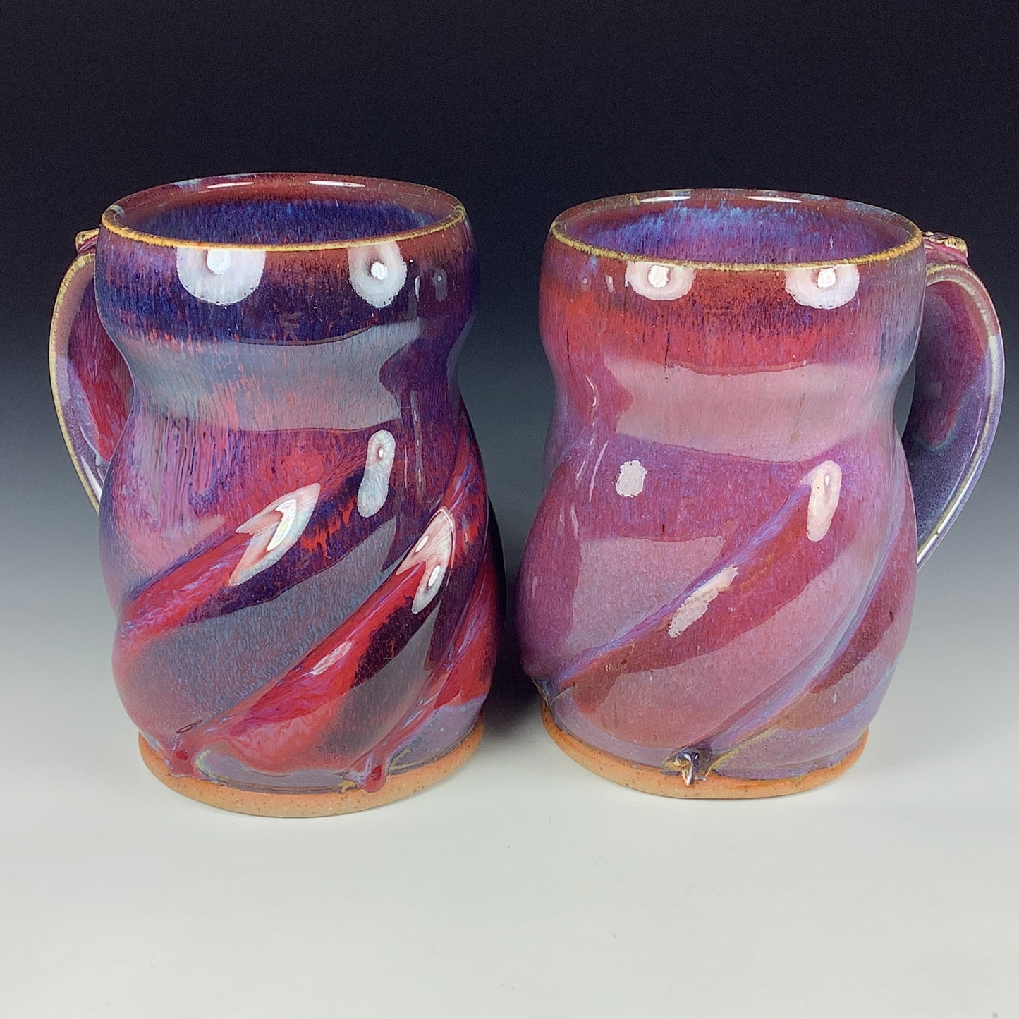 Handmade Ceramic Coffee Mug Set, Twisted Purple Red Glaze, Stoneware, Set of Two - Item 3944