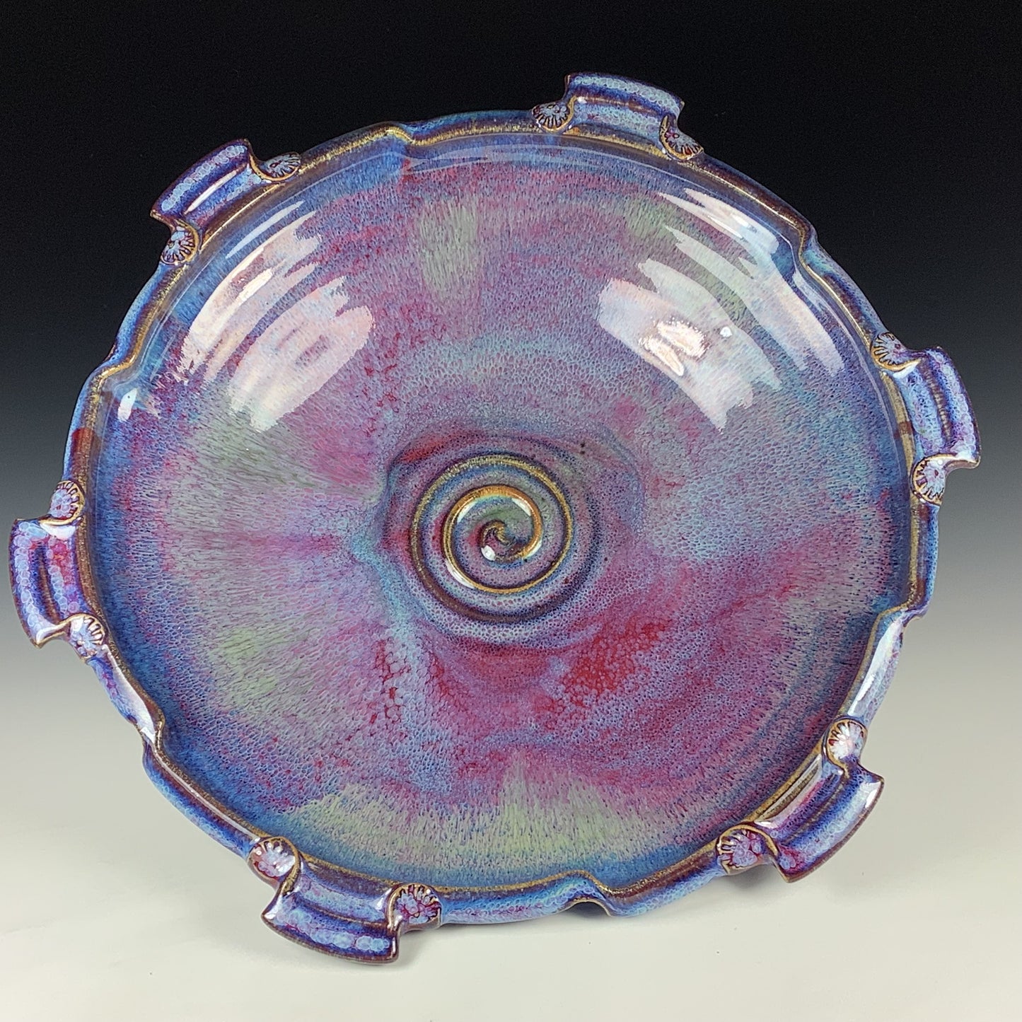 Handmade Stoneware Pottery Large Purple Glazed Serving Platter with Handles