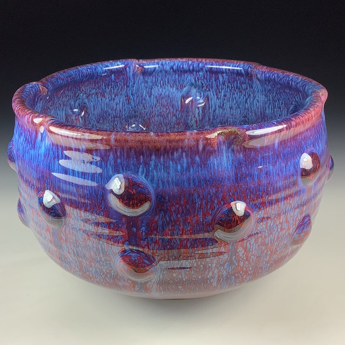 Handmade Ceramic Stoneware Pottery Serving Bowl or Centerpiece - Medium Red Purple Bump Glaze