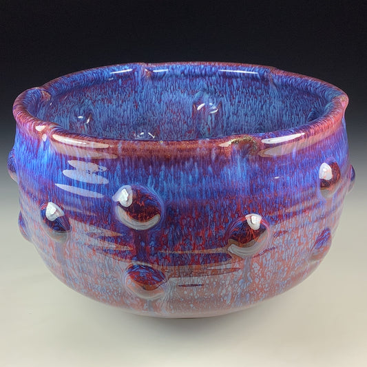 Handmade Ceramic Stoneware Pottery Serving Bowl or Centerpiece - Medium Red Purple Bump Glaze